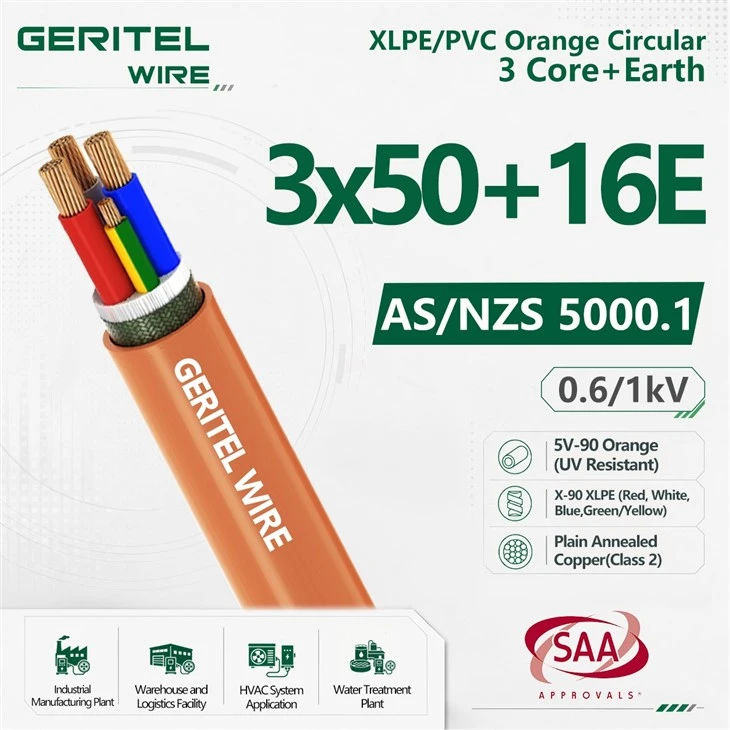 3 X 50mm2 + 1 X 16mm2 Kejbil tar-ram ċirkolari oranġjo b'vultaġġ baxx tad-dinja