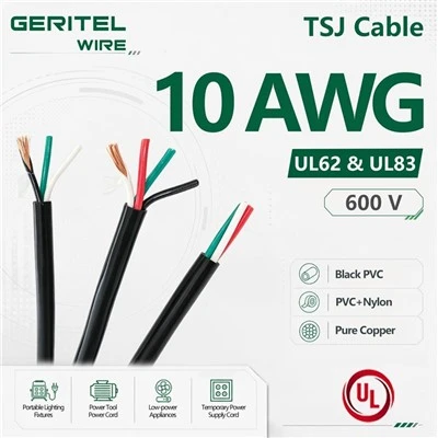 2/3/4 Core 10AWG TSJ Stranded Cable tar-ram għall-Kostruzzjoni Temporanju Enerġija & Kurduni Estensjoni
